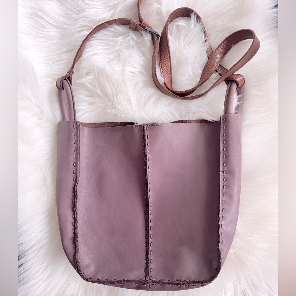 The Sak Raw Leather Crossbody in Lavender- unique, gorgeous